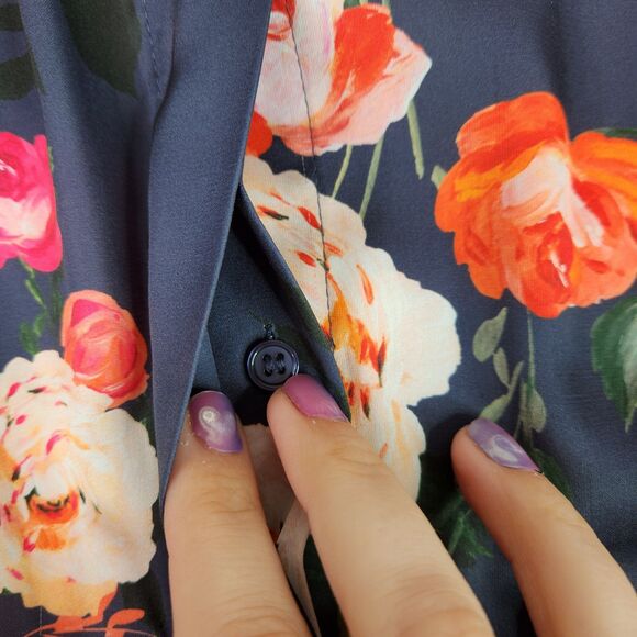 ALEXIA ADMOR Shirt Womens 8 Blue Cassidy Floral Button Long Sleeve Blouse Top - Picture 3 of 13